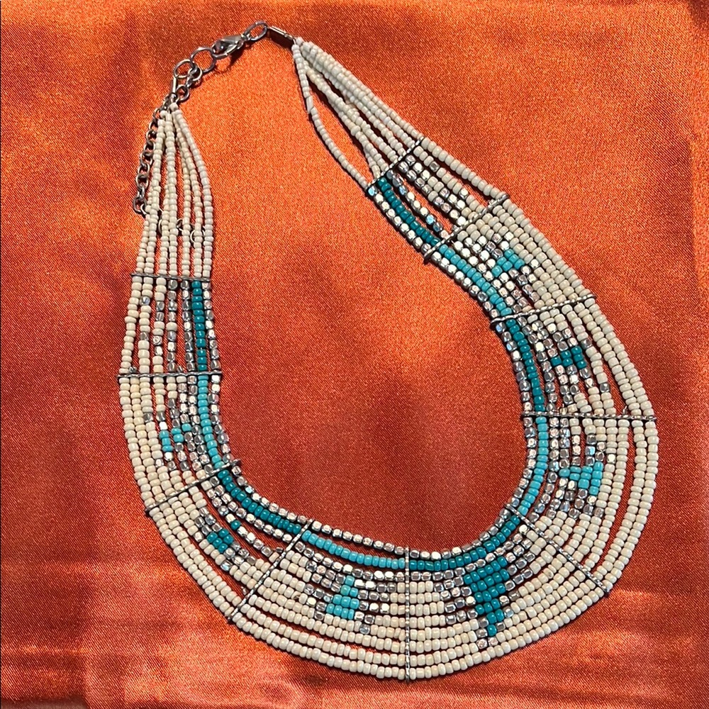 Beaded Necklace with Turquoise and Cream Accents